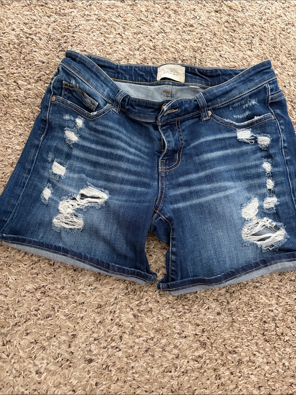BKE Women's Distressed Denim Shorts in Dark Blue
